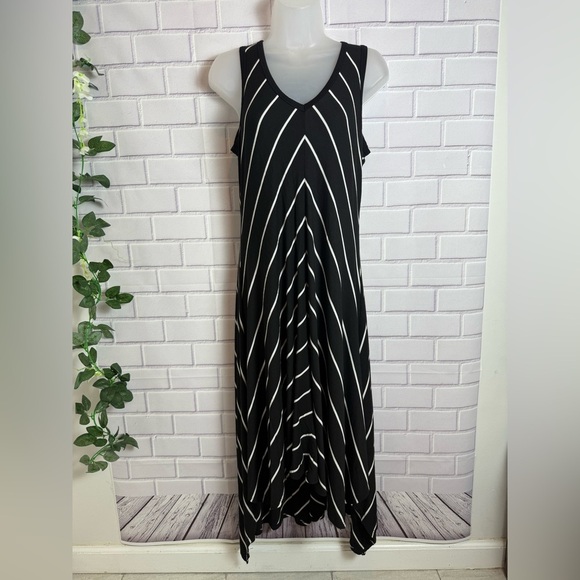 Chic Black and White Striped midi sleeveless Dress with cardigan /size M & L - Picture 2 of 15